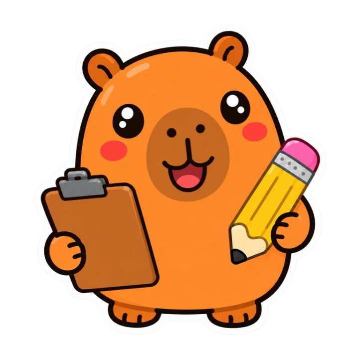 Capy with a clipboard, ready to help